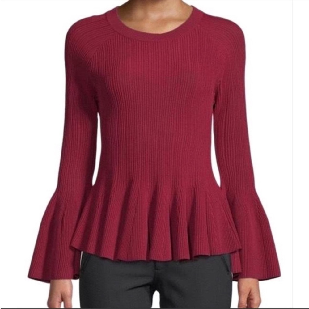 Jonathan Simkhai Peplum Bell Sleeve Sweater in Red Women’s Size X-Small